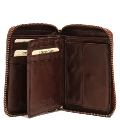 Portafoglio Donna Piccolo Zip Around in Pelle Marrone Intrecciata Gianni Conti