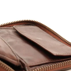 Portafoglio Donna Piccolo Zip Around in Pelle Marrone Intrecciata Gianni Conti