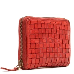 Portafoglio Donna Piccolo Zip Around in Pelle Rossa Intrecciata Gianni Conti