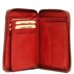 Portafoglio Donna Piccolo Zip Around in Pelle Rossa Intrecciata Gianni Conti