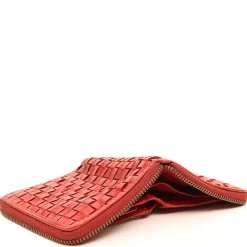 Portafoglio Donna Piccolo Zip Around in Pelle Rossa Intrecciata Gianni Conti