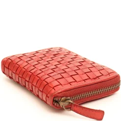 Portafoglio Donna Piccolo Zip Around in Pelle Rossa Intrecciata Gianni Conti