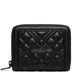 Portafoglio Donna Piccolo Zip Around Trapuntato LOVE MOSCHINO linea Quilted Nero con Logo Canna di Fucile