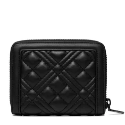Portafoglio Donna Piccolo Zip Around Trapuntato LOVE MOSCHINO linea Quilted Nero con Logo Canna di Fucile