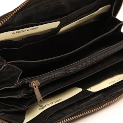 Portafoglio Donna Zip Around in Pelle Nera Intrecciata Gianni Conti