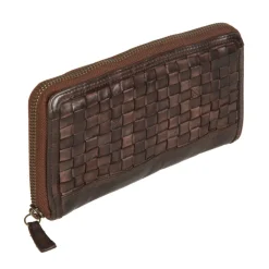 Portafoglio Donna Zip Around in Pelle Marrone Intrecciata Gianni Conti