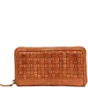 Portafoglio Donna Zip Around in Pelle Color Cognac Intrecciata Gianni Conti