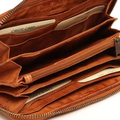 Portafoglio Donna Zip Around in Pelle Color Cognac Intrecciata Gianni Conti