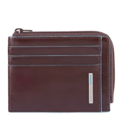 Portafoglio Porta Carte PIQUADRO In Pelle Mogano Linea Blue Square Chiuso con Zip