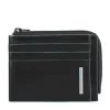 Portafoglio Porta Carte PIQUADRO In Pelle Nera Linea Blue Square Chiuso con Zip