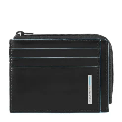 Portafoglio Porta Carte PIQUADRO In Pelle Nera Linea Blue Square Chiuso con Zip