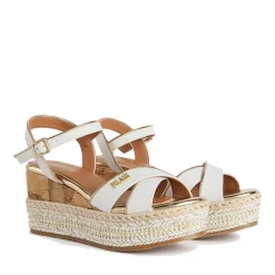 Sandali con Zeppa 8 cm 1A Classe Alviero Martini in Eco Nappa Bianca 1116