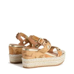 Sandali con Zeppa 8 cm 1A Classe Alviero Martini in Eco Nappa stampa Geo Classic con Occhielli 1119