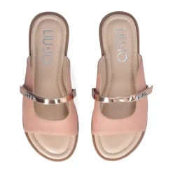 Sandali Flat LIU JO Amira 933 stampa Saffiano color Pesca con Cinturino Rose Gold