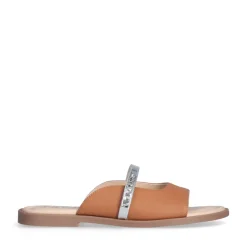 Sandali Flat LIU JO Amira 933 stampa Saffiano color Cuoio con Cinturino Silver