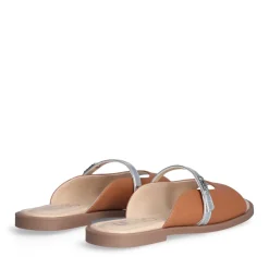 Sandali Flat LIU JO Amira 933 stampa Saffiano color Cuoio con Cinturino Silver