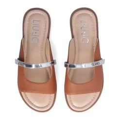 Sandali Flat LIU JO Amira 933 stampa Saffiano color Cuoio con Cinturino Silver