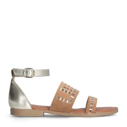 Sandali Flat LIU JO Sand 03 in Suede color Cognac con Inserti Metallizzati