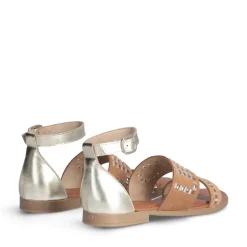 Sandali Flat LIU JO Sand 03 in Suede color Cognac con Inserti Metallizzati