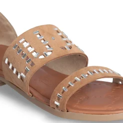 Sandali Flat LIU JO Sand 03 in Suede color Cognac con Inserti Metallizzati