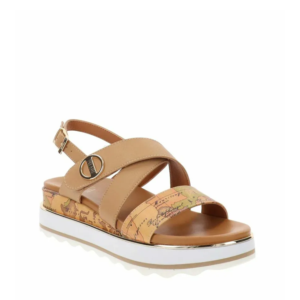 Sandali Platform 1A Classe Alviero Martini color Cuoio con Inserti Geo Beige 2193