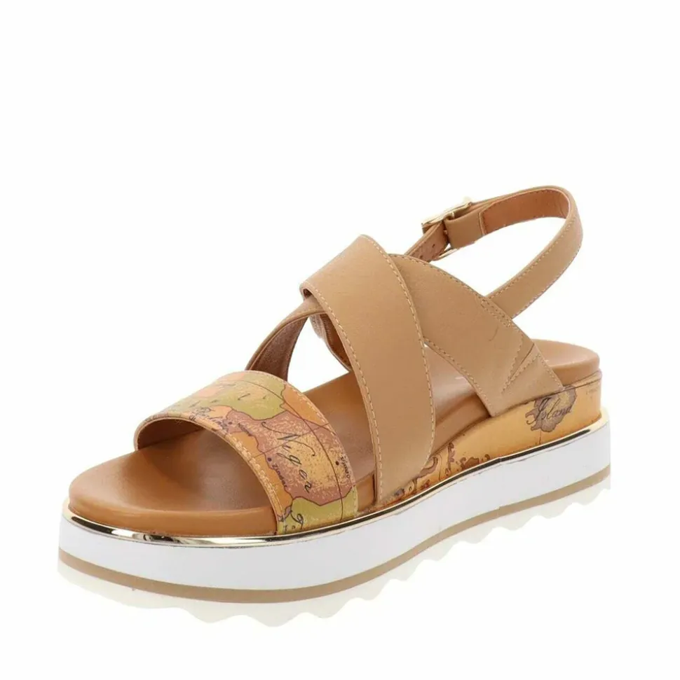 Sandali Platform 1A Classe Alviero Martini color Cuoio con Inserti Geo Beige 2193