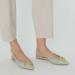 Scarpe Donna COCCINELLE Slingback in Pelle Celadon Green con Tacco Basso
