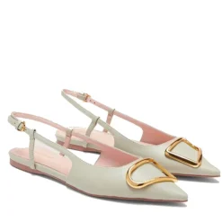 Scarpe Donna COCCINELLE Slingback in Pelle Celadon Green con Tacco Basso
