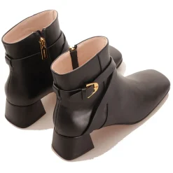 Scarpe Donna COCCINELLE Stivaletti con Tacco Basso Largo in Pelle Nera