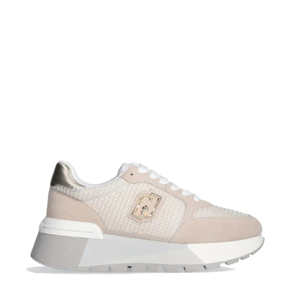 Scarpe Donna LIU JO Amazing 25 Sneakers Platform in Suede e Mesh Sand e Light Gold