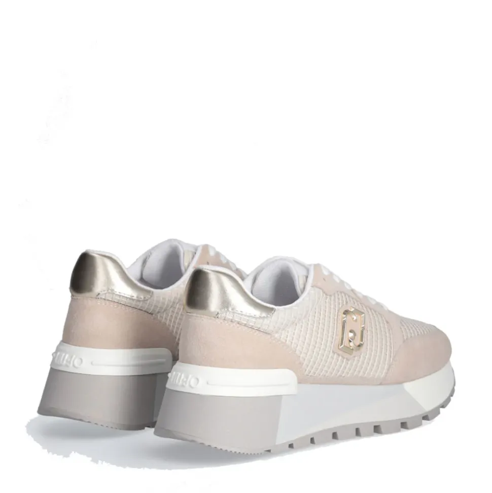 Scarpe Donna LIU JO Amazing 25 Sneakers Platform in Suede e Mesh Sand e Light Gold