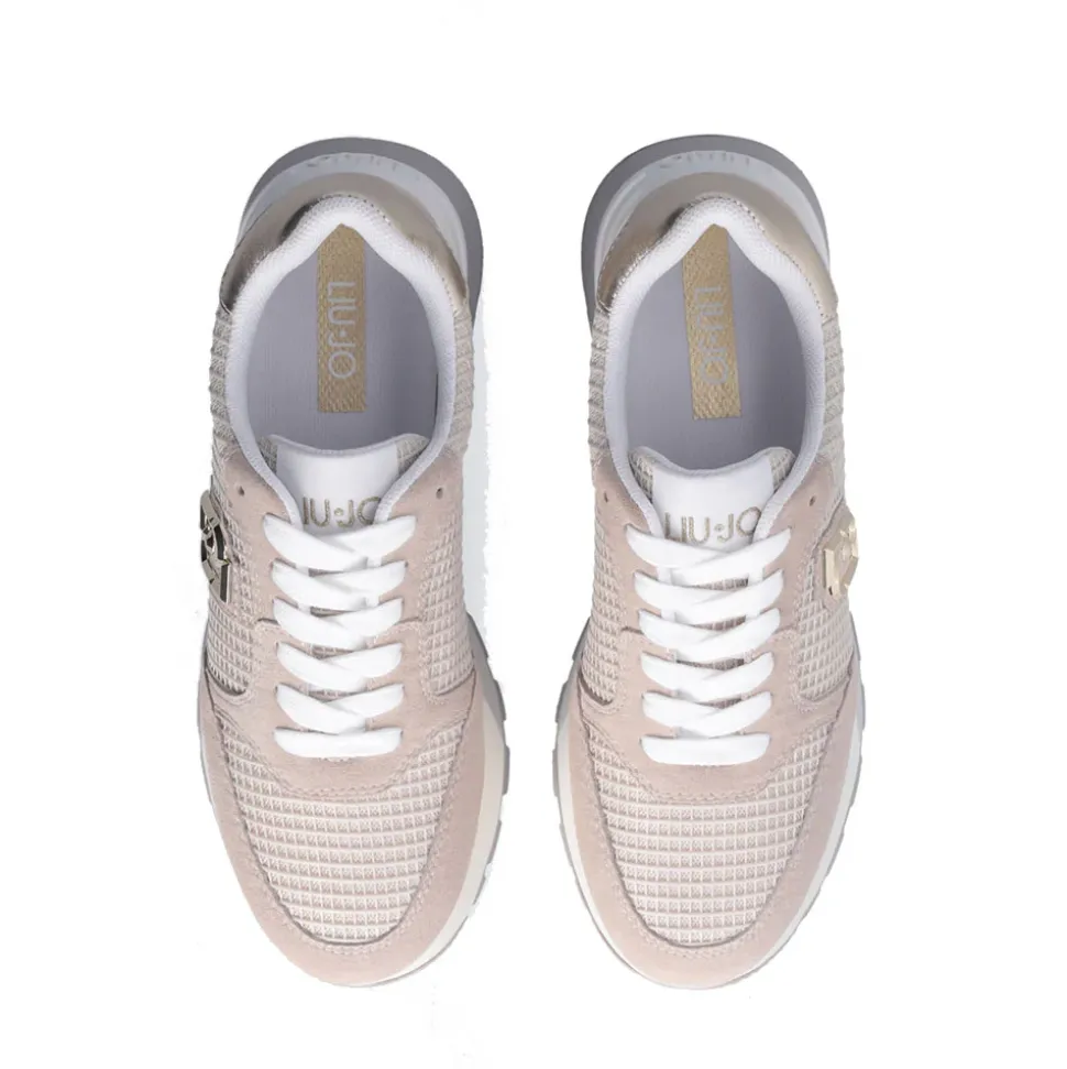 Scarpe Donna LIU JO Amazing 25 Sneakers Platform in Suede e Mesh Sand e Light Gold