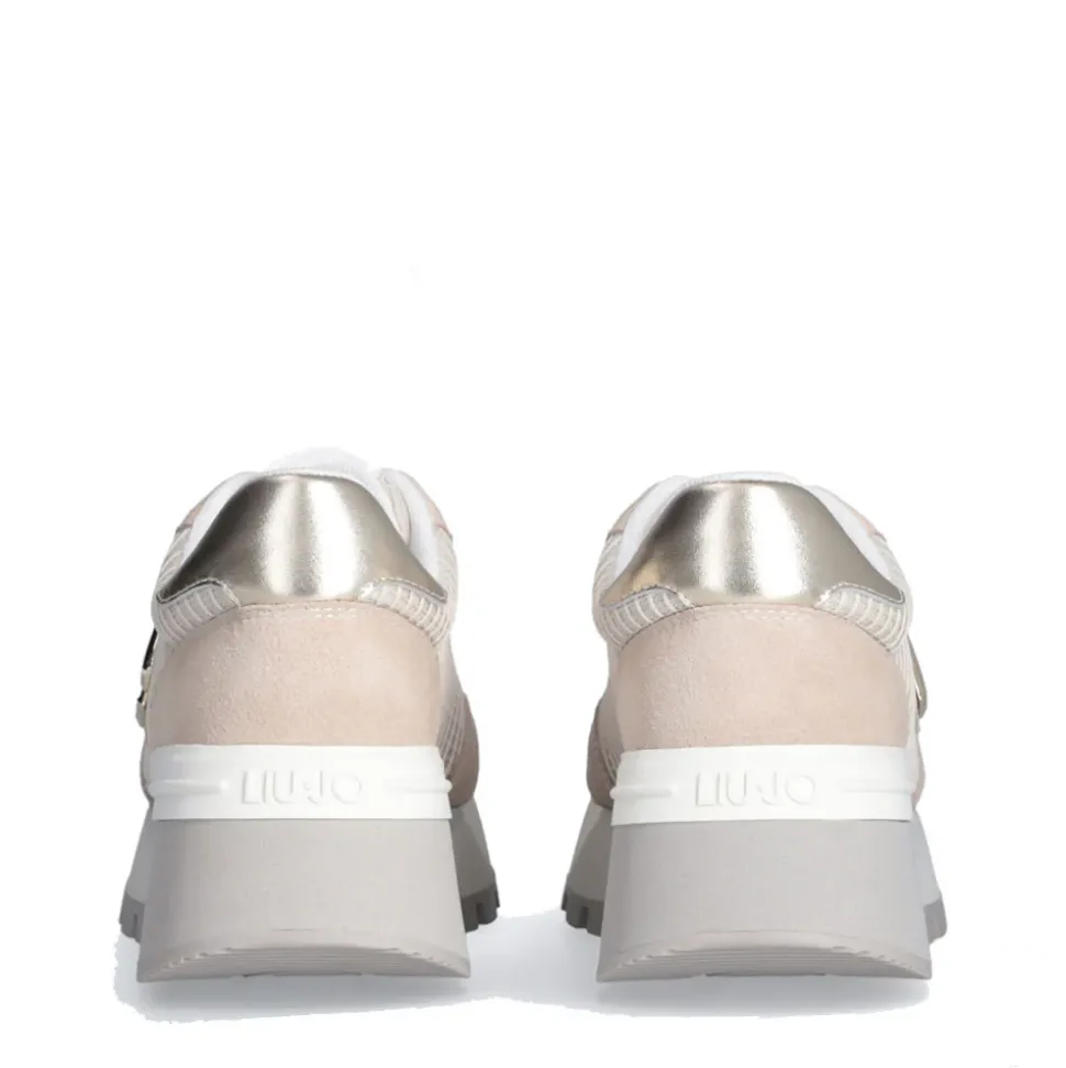 Scarpe Donna LIU JO Amazing 25 Sneakers Platform in Suede e Mesh Sand e Light Gold