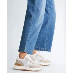 Scarpe Donna LIU JO Amazing 20 Sneakers Platform in Suede Sabbia e Canvas Bainca con Strass