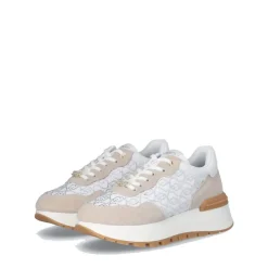 Scarpe Donna LIU JO Amazing 20 Sneakers Platform in Suede Sabbia e Canvas Bainca con Strass