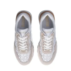 Scarpe Donna LIU JO Amazing 20 Sneakers Platform in Suede Sabbia e Canvas Bainca con Strass