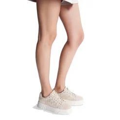 Scarpe Donna LIU JO Cleo 12 Sneakers in Suede Beige con Logo Monogram in Paillettes
