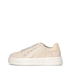 Scarpe Donna LIU JO Cleo 12 Sneakers in Suede Beige con Logo Monogram in Paillettes
