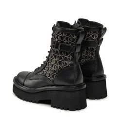 Scarpe Donna LIU JO Flair 03 Anfibi in Nylon Nero con Logo in Strass All Over