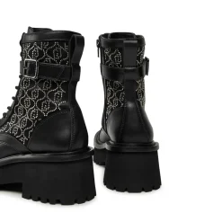 Scarpe Donna LIU JO Flair 03 Anfibi in Nylon Nero con Logo in Strass All Over