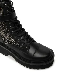 Scarpe Donna LIU JO Flair 03 Anfibi in Nylon Nero con Logo in Strass All Over