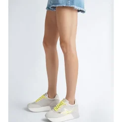 Scarpe Donna LIU JO Sneakers Platform Dreamy 03 in Suede Nylon e Inserti Laminati Grey e Yellow Fluo