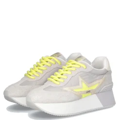 Scarpe Donna LIU JO Sneakers Platform Dreamy 03 in Suede Nylon e Inserti Laminati Grey e Yellow Fluo