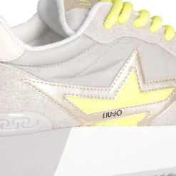Scarpe Donna LIU JO Sneakers Platform Dreamy 03 in Suede Nylon e Inserti Laminati Grey e Yellow Fluo