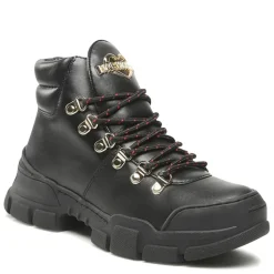 Scarpe Donna LOVE MOSCHINO Sneakers Alte in Pelle Nera linea Gold Metal Logo