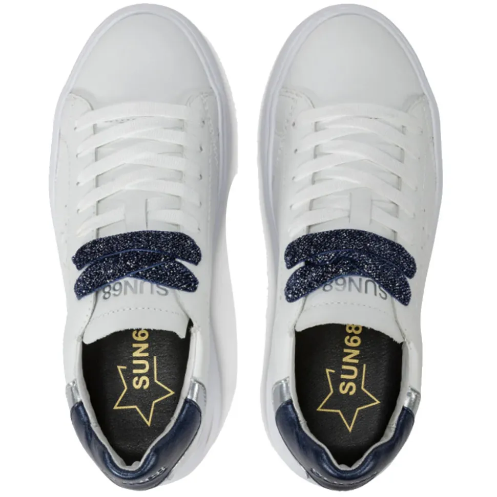 Scarpe Donna Sun68 Sneakers Grace Leather Colore Bianco - Navy Blue - Z44225