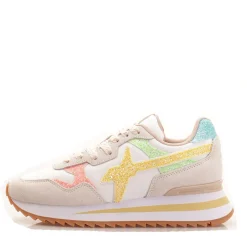 Scarpe Donna W6YZ Sneakers Yak-W. in Suede Glitter e Nylon colore White Pink e Yellow