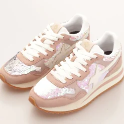 Scarpe Donna W6YZ Sneakers Yak-W. in Suede e Paillettes colore Cipria White e Champagne