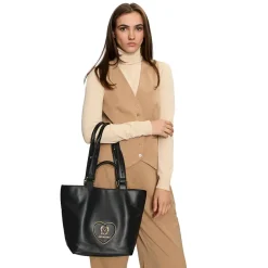 Shopping Bag LOVE MOSCHINO linea Heart Plaque Nera con Logo