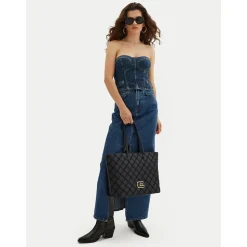 Shopping Bag LOVE MOSCHINO con Ricamo a Scacchi Nero